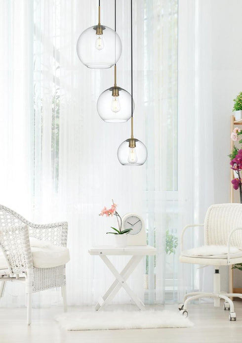 Elegant Lighting Baxter 21 inch Pendant Clear Shade in Satin Gold in Satin Gold and Clear Finish Model: LD2218SG