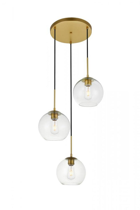 Elegant Lighting Baxter 3 Lights Black Pendant With Clear Glass in Black and Clear Finish Model: LD2208BK