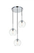 Elegant Lighting Baxter 3 Lights Black Pendant With Clear Glass in Black and Clear Finish Model: LD2208BK