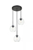 Elegant Lighting Baxter 3 Lights Black Pendant With Clear Glass in Black and Clear Finish Model: LD2208BK