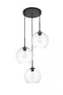Elegant Lighting Baxter 3 Lights Black Pendant With Clear Glass in Black and Clear Finish Model: LD2214BK