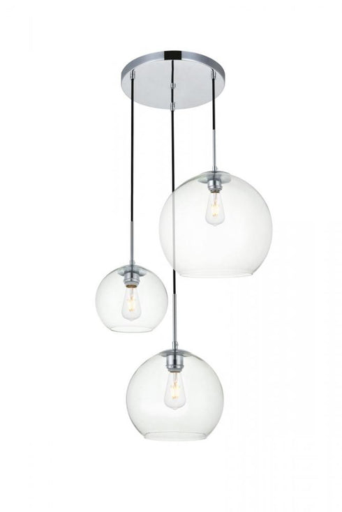 Elegant Lighting Baxter 3 Lights Black Pendant With Clear Glass in Black and Clear Finish Model: LD2218BK