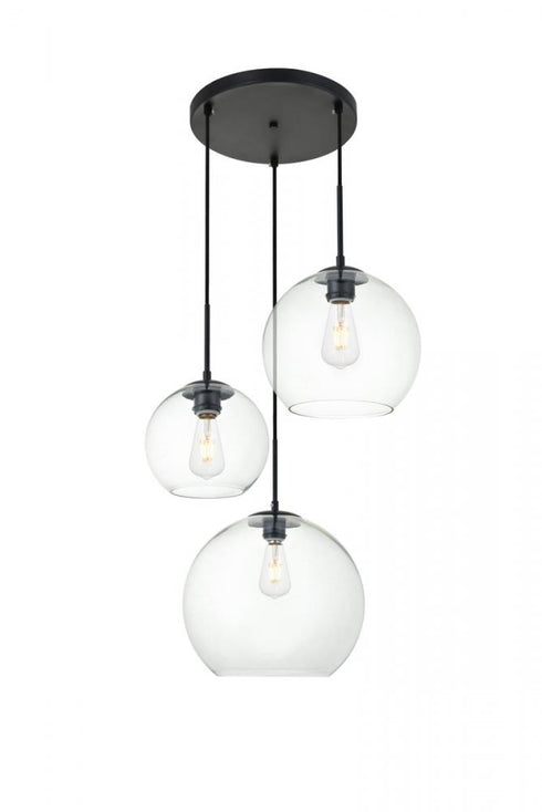 Elegant Lighting Baxter 3 Lights Black Pendant With Clear Glass in Black and Clear Finish Model: LD2218BK