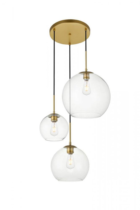 Elegant Lighting Baxter 3 Lights Black Pendant With Clear Glass in Black and Clear Finish Model: LD2218BK