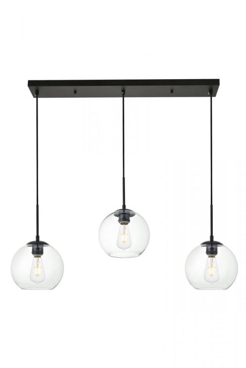 Elegant Lighting Baxter 3 Lights Black Pendant With Clear Glass in Black and Clear Finish Model: LD2236BK