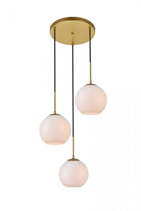 Elegant Lighting Baxter 3 Lights Black Pendant With Frosted White Glass in Black and Frosted White Finish Model: LD2209BK