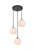 Elegant Lighting Baxter 3 Lights Black Pendant With Frosted White Glass in Black and Frosted White Finish Model: LD2209BK