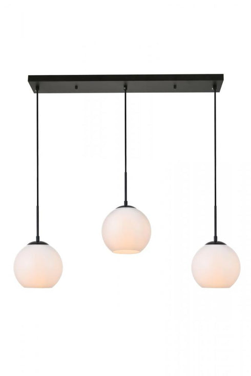 Elegant Lighting Baxter 3 Lights Black Pendant With Frosted White Glass in Black and Frosted White Finish Model: LD2237BK