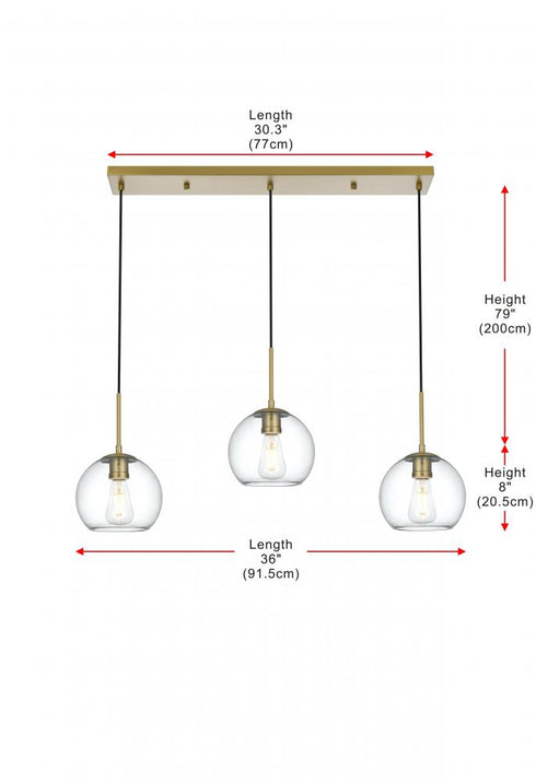Elegant Lighting Baxter 36 inch Pendant Clear Shade in Satin Gold in Satin Gold and Clear Finish Model: LD2236SG