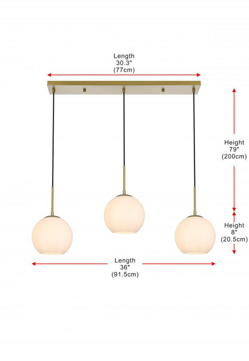 Elegant Lighting Baxter 36 inch Pendant Frosted White Shade in Satin Gold in Satin Gold and Frosted White Finish Model: LD2237SG