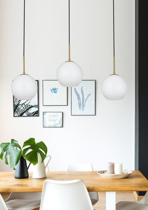 Elegant Lighting Baxter 36 inch Pendant Frosted White Shade in Satin Gold in Satin Gold and Frosted White Finish Model: LD2237SG