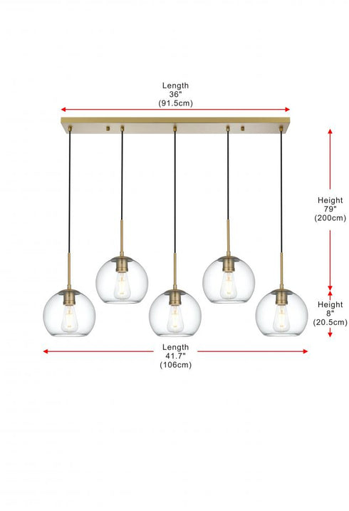 Elegant Lighting Baxter 41.5 inch Pendant Clear Shade in Satin Gold in Satin Gold and Clear Finish Model: LD2228SG