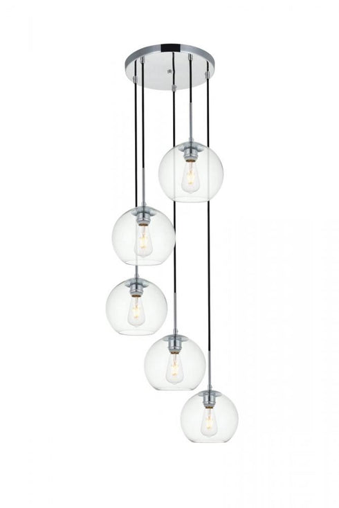 Elegant Lighting Baxter 5 Lights Black Pendant With Clear Glass in Black and Clear Finish Model: LD2226BK