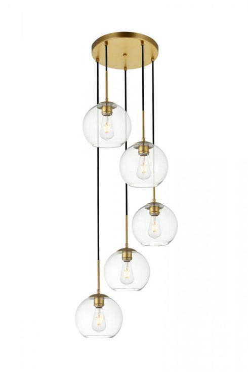Elegant Lighting Baxter 5 Lights Black Pendant With Clear Glass in Black and Clear Finish Model: LD2226BK