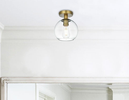 Elegant Lighting Baxter 8 inch Flush Mount Clear Shade in Satin Gold in Satin Gold and Clear Finish Model: LD2204SG
