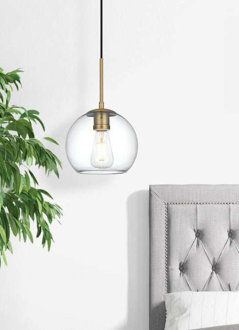 Elegant Lighting Baxter 8 inch Pendant Clear Shade in Satin Gold in Satin Gold and Clear Finish Model: LD2206SG