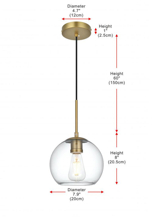 Elegant Lighting Baxter 8 inch Pendant Clear Shade in Satin Gold in Satin Gold and Clear Finish Model: LD2206SG