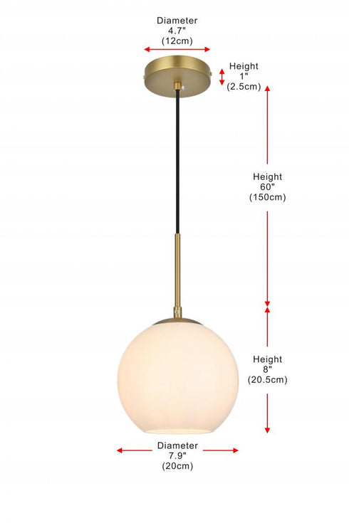 Elegant Lighting Baxter 8 inch Pendant Frosted White Shade in Satin Gold in Satin Gold and Frosted White Finish Model: LD2207SG