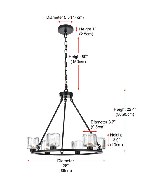 Elegant Lighting Cadence Pendant Light D26 Inch G9 Lt6 40 Watt Black in Black and Clear Finish Model: 5100D26BK