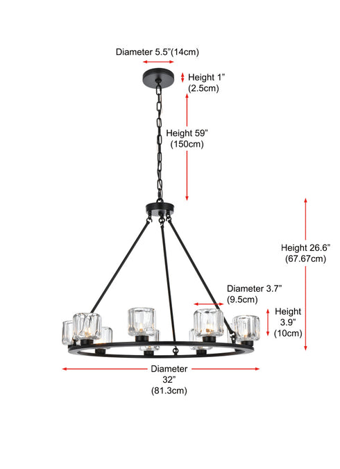 Elegant Lighting Cadence Pendant Light D32 Inch G9 Lt9 40 Watt Black in Black and Clear Finish Model: 5100D32BK