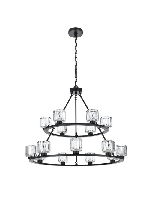 Elegant Lighting Cadence Pendant Light D36 Inch +26 Inch G9 Lt15 40 Watt Black in Black and Clear Finish Model: 5100L236BK