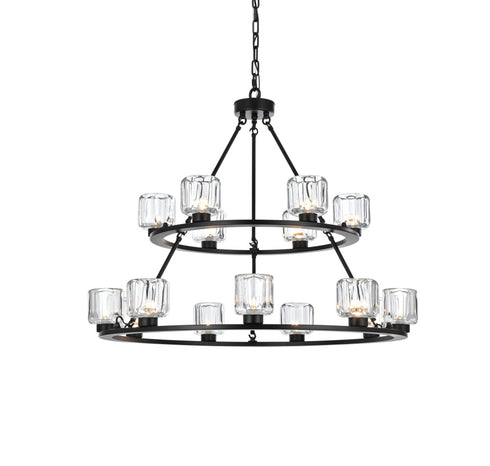 Elegant Lighting Cadence Pendant Light D36 Inch +26 Inch G9 Lt15 40 Watt Black in Black and Clear Finish Model: 5100L236BK