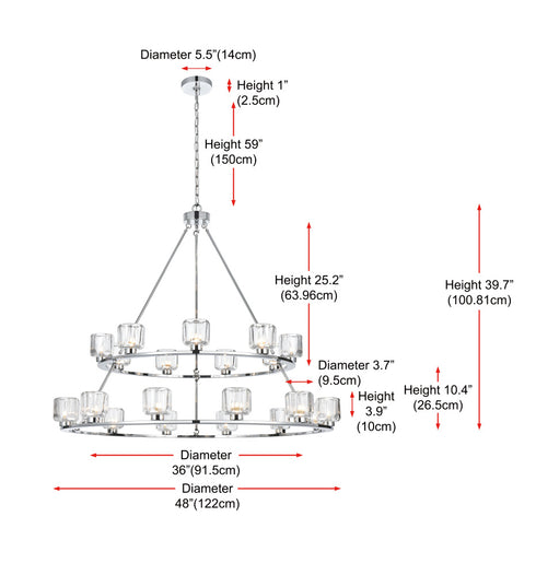 Elegant Lighting Cadence Pendant Light D36 Inch +48 Inch G9 Lt21 40 Watt Chrome in Chrome and Clear Finish Model: 5100L248C