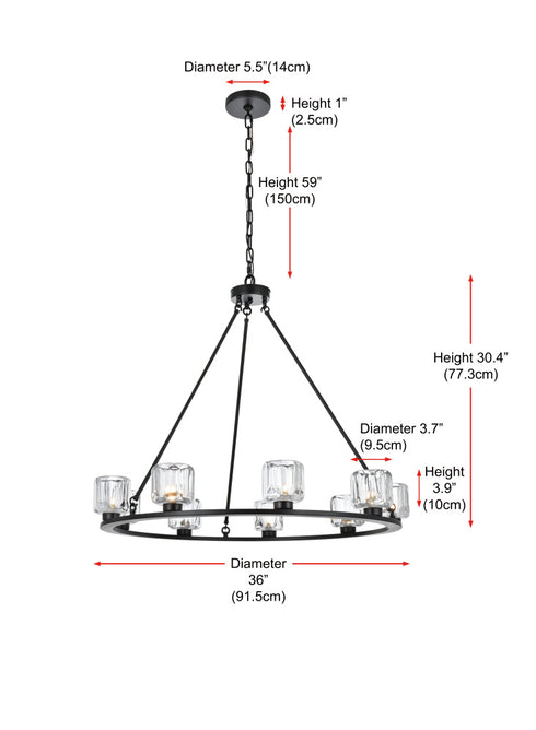 Elegant Lighting Cadence Pendant Light D36 Inch G9 Lt9 40 Watt Black in Black and Clear Finish Model: 5100D36BK