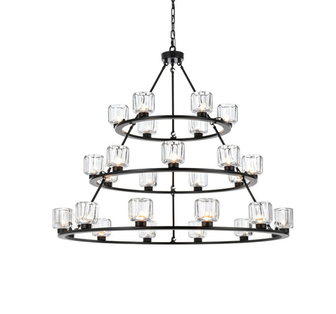 Elegant Lighting Cadence Pendant Light D48 Inch +36 Inch +26 Inch G9 Lt27 40 Watt Black in Black and Clear Finish Model: 5100L348BK