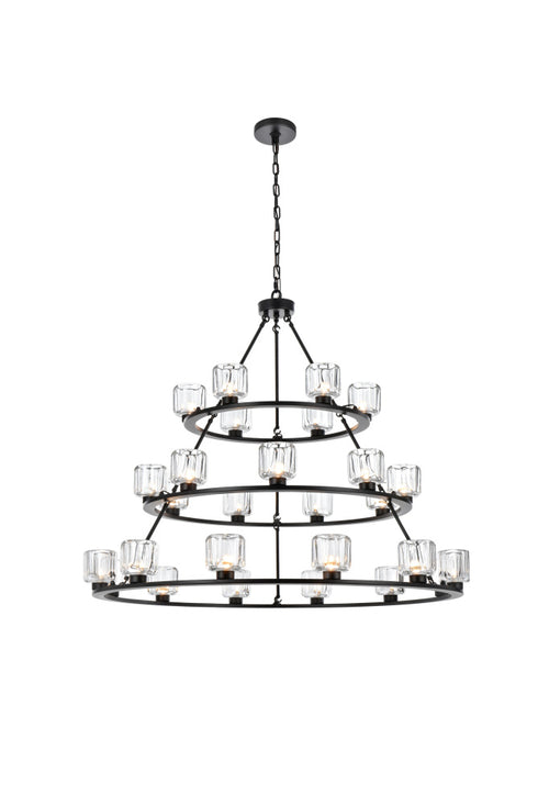 Elegant Lighting Cadence Pendant Light D48 Inch +36 Inch +26 Inch G9 Lt27 40 Watt Black in Black and Clear Finish Model: 5100L348BK