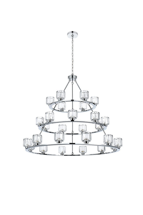 Elegant Lighting Cadence Pendant Light D48 Inch +36 Inch +26 Inch G9 Lt27 40 Watt Chrome in Chrome and Clear Finish Model: 5100L348C