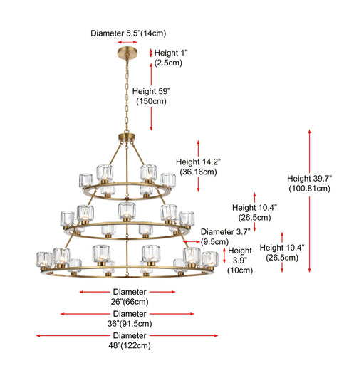 Elegant Lighting Cadence Pendant Light D48 Inch +36 Inch +26 Inch G9 Lt27 40 Watt Satin Gold in Satin Gold and Clear Finish Model: 5100L348SG