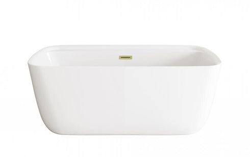 Elegant Lighting Calum 59 inch Soaking Bathtub in Glossy White with Brushed Gold Trim Model: BT10559GW-BGD