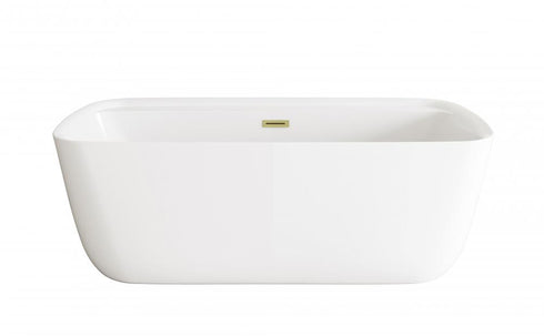 Elegant Lighting Calum 67 inch Soaking Bathtub in Glossy White with Brushed Gold Trim Model: BT10567GW-BGD