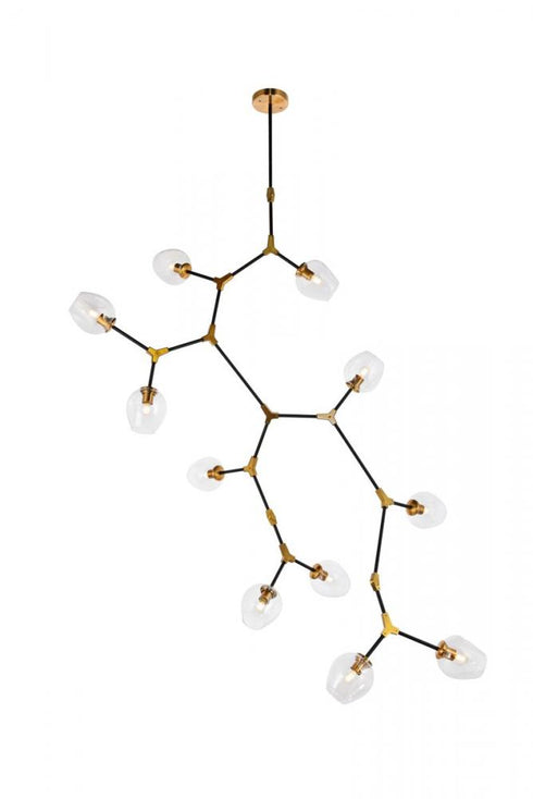 Elegant Lighting Cavoli 11 light in Light Antique Brass and Flat Black Pendant Model: 1712G73LAB