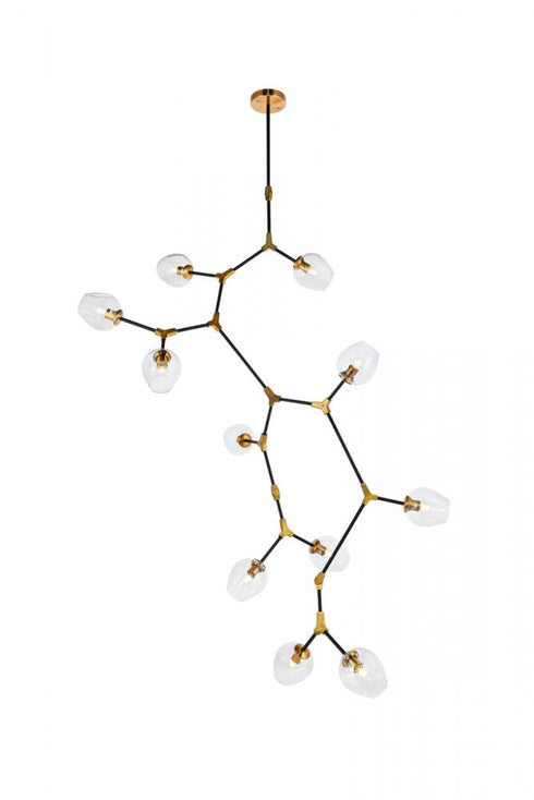 Elegant Lighting Cavoli 11 light in Light Antique Brass and Flat Black Pendant Model: 1712G73LAB