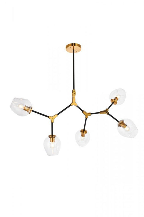 Elegant Lighting Cavoli 5 light in Light Antique Brass and Flat Black Pendant Model: 1712D42LAB