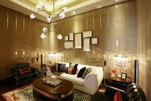 Elegant Lighting Cavoli 9 light in Light Antique Brass and Flat Black Pendant Model: 1712G79LAB