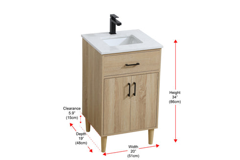 Elegant Lighting Chandler Vanity Cabinet 2Dr W20 Inch XD19 Inch xH34 Inch MW in Mango Wood Finish Model: VF25020MW