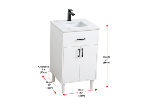 Elegant Lighting Chandler Vanity Cabinet 2Dr W20 Inch XD19 Inch xH34 Inch WH in White Finish Model: VF25020MWH