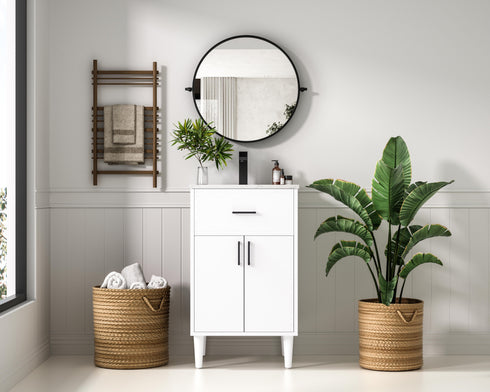 Elegant Lighting Chandler Vanity Cabinet 2Dr W20 Inch XD19 Inch xH34 Inch WH in White Finish Model: VF25020MWH