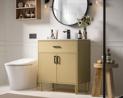 Elegant Lighting Chandler Vanity Cabinet 2Dr W30 Inch xD19 Inch xH34 Inch in Honey Brown Model: VF25030MHB