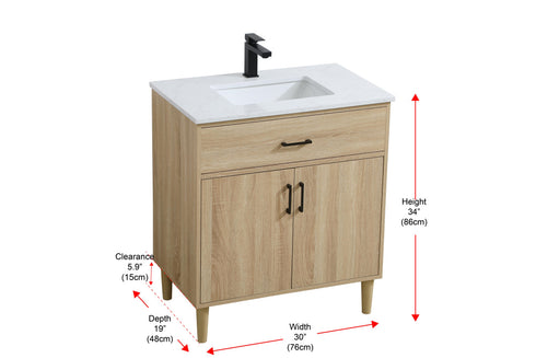 Elegant Lighting Chandler Vanity Cabinet 2Dr W30 Inch XD19 Inch xH34 Inch MW in Mango Wood Finish Model: VF25030MW