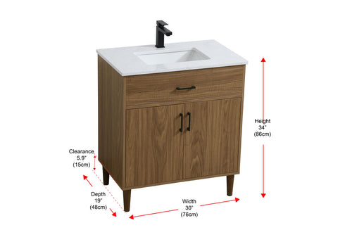 Elegant Lighting Chandler Vanity Cabinet 2Dr W30 Inch XD19 Inch xH34 Inch WB in Walnut Brown Finish Model: VF25030WB