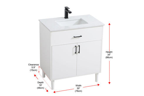 Elegant Lighting Chandler Vanity Cabinet 2Dr W30 Inch XD19 Inch xH34 Inch WH in White Finish Model: VF25030MWH