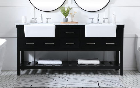Elegant Lighting Clement 72 Inch Double Bathroom Vanity in Black Model: VF60172DBK