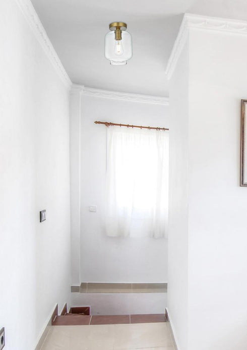 Elegant Lighting Collier 7.5 inch Flush Mount Clear Shade in Satin Gold in Satin Gold and Clear Finish Model: LD2270SG