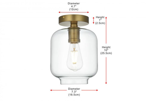 Elegant Lighting Collier 7.5 inch Flush Mount Clear Shade in Satin Gold in Satin Gold and Clear Finish Model: LD2270SG