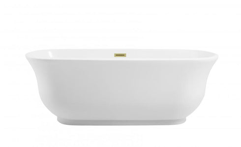 Elegant Lighting Coralie 67 inch Soaking Bathtub in Glossy White with Brushed Gold Trim Model: BT10267GW-BGD