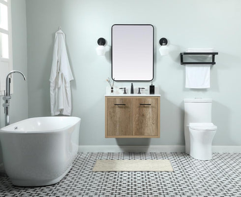 Elegant Lighting Cyrus 30 Inch Single Bathroom Vanity in Natural Oak with Backsplash Model: VF48030NT-BS